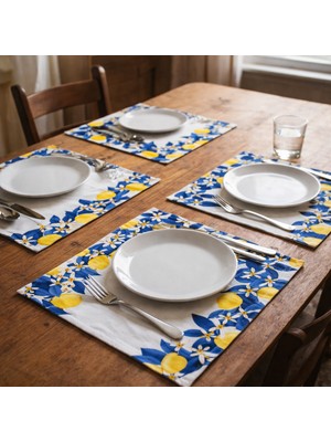 Solmia Home Amalfi Lemon 4’lü Amerikan Servis 35X45 cm Dijital Baskılı Duck Keten – Limon Desenli Yazlık Masa Dekoru