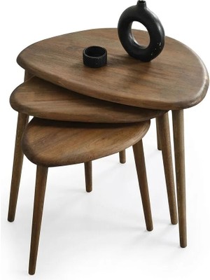 Baupor Doğal Ahşap Zigon Sehpa Masif 3'lü Set