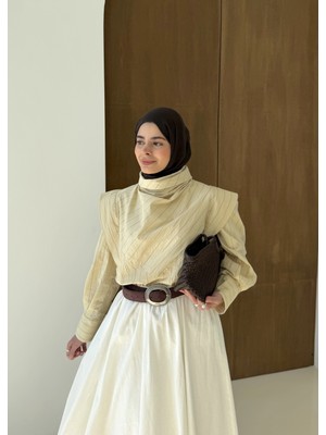 Moda Aksa Çizgili Dik Yaka Gömlek Sarı