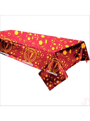 Süsle Bebek ve Parti Futbol Temalı Sarı Kırmızı Champion Masa ÖRTÜSÜ,120CM x 180CM