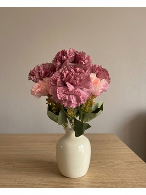 Bakburaya Yapay Çiçekçilik 7 Kafalı 40 cm Karanfil Gül Kurusu Pembe Renginde Ev Vazo Dekor Ürünü