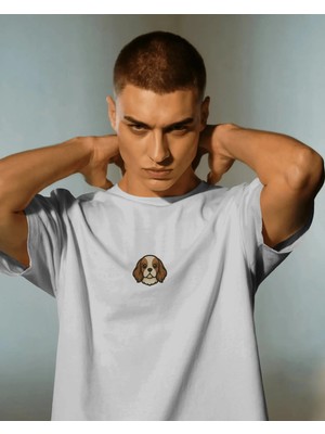 Muhtar Store Cavalier King Charles Köpek Baskılı Unisex Oversize Tişört – Minimal Sevimli Spaniel Tasarım