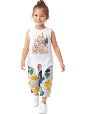 Nk Kids Kız Çocuk T-Shirt Çınar Baskılı Önden Bağlamalı Ekru