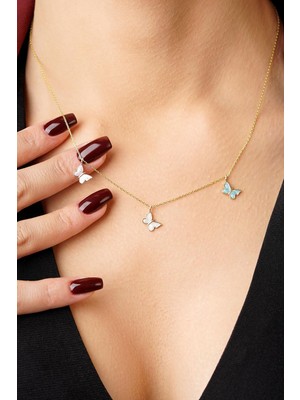 Fiyonk Kuyumculuk 14 Ayar Altın Üç Renkli Kelebek Kolye