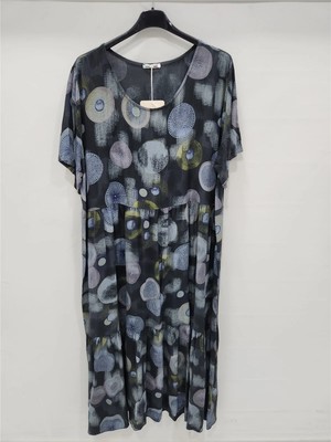 Della Moor Siyah Italyan Etnik Desen Kısa Kol Uzun Viskon Elbise