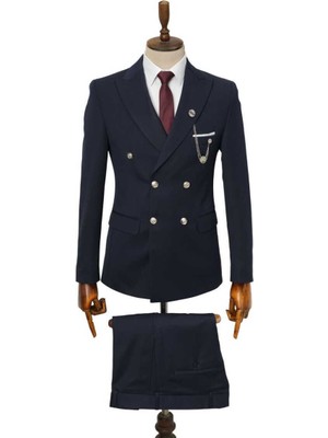 Beystil Sivri Yaka Lacivert Kruvaze Takım Elbise NIKOL036 - Slim Fit