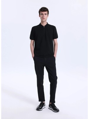 Fabrika Bağlamalı Bel Duble Paça Jogger Siyah Erkek Pantolon F6SM-PNT 2500