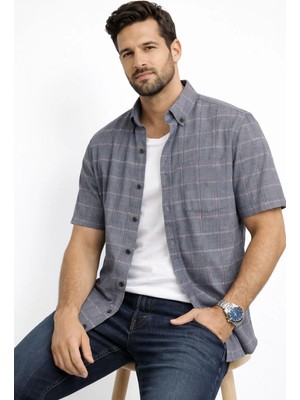 Varetta Erkek Füme Kısa Kollu Gömlek Klasik Kesim Yaka Düğmeli Cepli Kısa Kollu