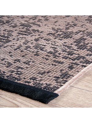 Anutya Home Bej Şönil Makinada Yıkanabilir Kaymaz Taban Saçaklı Pamuklu Halı Kilim Oturma Odası Salon