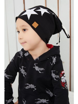 Babygiz Siyah Beyaz Fanatik Şapka Bere Erkek Çocuk Yumuşak Çift Katlı Pamuklu Penye