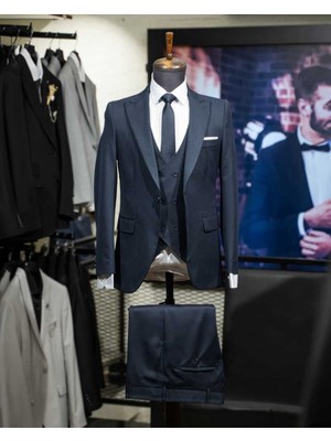 Beystil Sivri Yaka Lacivert Takım Elbise Nikol - Slim Fit