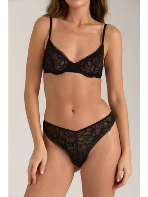 Lovely Things Angel Dantelli Balkonet Balenli Kapsız Sütyen - Siyah