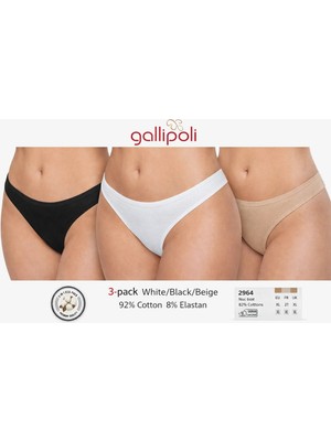 Gallipoli 2964 Kadın Pamuklu Slip Külot 3’lü Paket Siyah Beyaz Ten