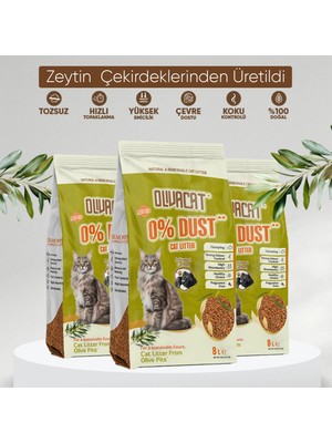 Olivacat Zeytin Çekirdeğinden Üretilen Aktif Karbonlu Tozsuz Doğal Kedi Kumu 8L x 3 Adet