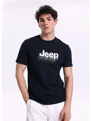 Jeep Lacivert Erkek Relaxed Baskılı T-Shirt J6SM-TST7307