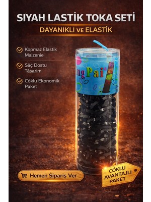 12 Kutu 600 Adet Siyah Lastik Toka Seti Siyah Renkli Saç Lastiği Çocuk ve Kadın Saç Tokası