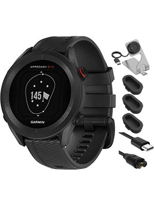Garmin 010-02472-00 Yaklaşım S12 Gps Golf Watch 42K + Preloaded Courses Black Sche With Deco Essentials Şarj Dock, Silikon Dust Cover 3 Pack And USB Type C Şarj ve Sen Cable