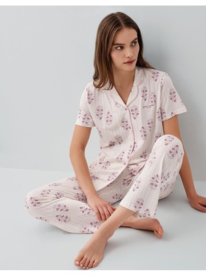 Pierre Cardin Kadın Düğmeli Kısa Kollu Kutulu Pijama Takımı %50 Pamuk %50 Modal – Tam Kalıp, Alt Cepli Üst Düğmeli