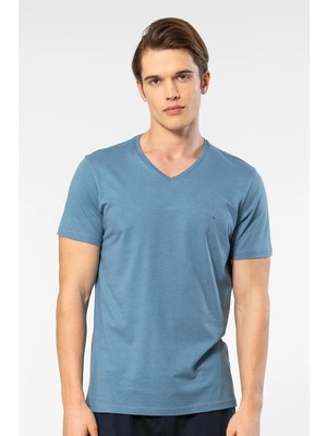 Cacharel Erkek Kısakol V Yaka T-Shirt, %50 Pamuk %50 Modal