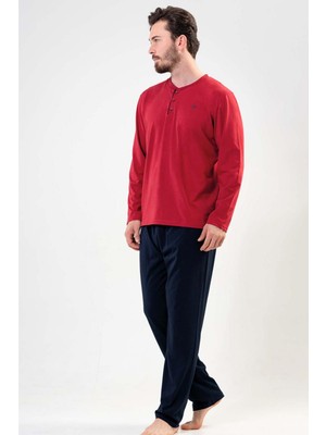 Espuar %100 Pamuk Yuvarlak Yaka Düğmeli Çeyizlik Mevsimlik Erkek Pijama Takım