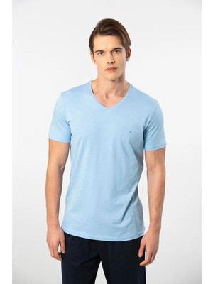 Cacharel Erkek Kısakol V Yaka T-Shirt, %50 Pamuk %50 Modal