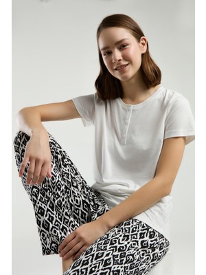 Arnetta Kadın Yazlık Pijama Takım, Bisiklet Yaka, Kısakollu, Düğmeli, Cep Detaylı