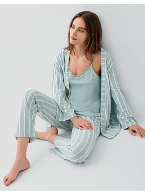 Pierre Cardin Kadın 3’lü Kutulu Pijama Takımı – %50 Modal %50 Pamuk, Askılı Atlet, Uzun Alt ve Sabahlık