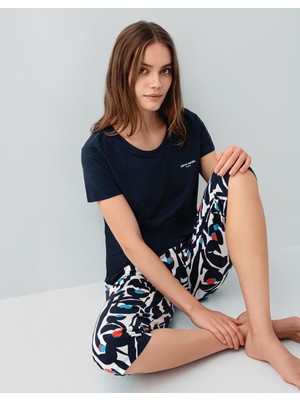 Pierre Cardin Cepli Kadın Kapri Pijama Takımı – %50 Pamuk %50 Modal, Kısa Kollu, Desenli Alt