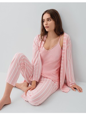 Pierre Cardin Kadın 3’lü Kutulu Pijama Takımı – %50 Modal %50 Pamuk, Askılı Atlet, Uzun Alt ve Sabahlık