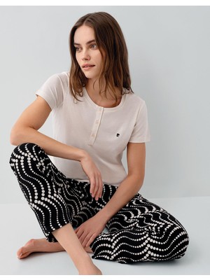 Pierre Cardin Kadın Desenli Pijama Takımı – %50 Pamuk %50 Modal, Yumuşak Dokulu, Rahat Kalıp, Büyük Beden Seçenekli
