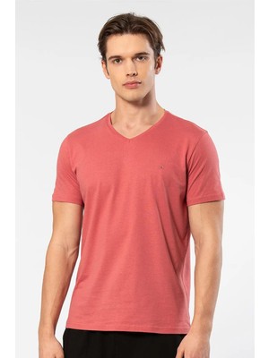 Cacharel Erkek Kısakol V Yaka T-Shirt, %50 Pamuk %50 Modal