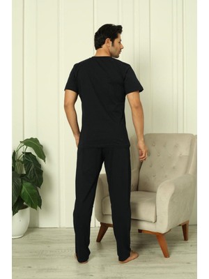 REN %100 Pamuk Penye 3'lü Erkek Pijama Takımı, Kısakollu, Pantolonu ve Şortu Cepli Erkek Pijama Takım