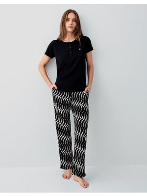 Pierre Cardin Kadın Desenli Pijama Takımı – %50 Pamuk %50 Modal, Yumuşak Dokulu, Rahat Kalıp, Büyük Beden Seçenekli