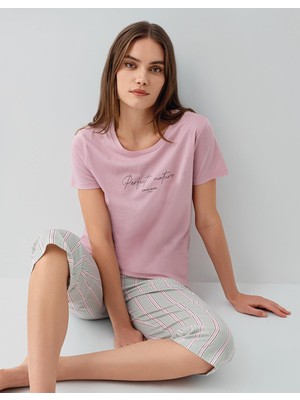 Pierre Cardin Kadın Modal Pamuk Kapri Pijama Takımı – Kısa Kollu Üst Çizgili Kapri Alt Cepli Rahat Ev Giyim
