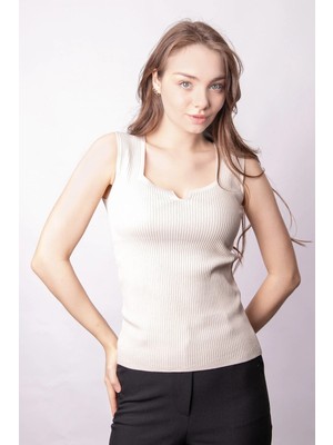 Jument Kadın Likralı Esnek Triko Kare Yaka Kaşkorse Body Bluz-Taş