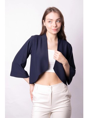 Jument Kadın Şal Yaka Arkası Lastikli Capri Kol Hırka Ceket -Lacivert
