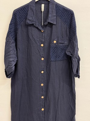 Della Moor Lacivert Italyan Omuzu Örgü Detaylı Uzun Gömlek Elbise 40 - 44 Beden