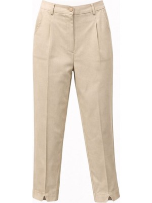 Sentez Kadın Kanvas V Paça Pantolon - Krem