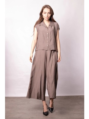 Jument Kadın Yakalı Düşük Omuzlu Düğmeli Salaş Gömlek-Duman