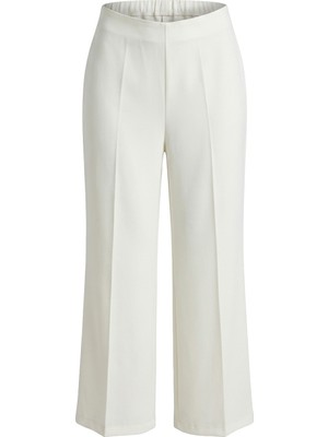 Sentez  Kadın Arkası Lastikli Kısa Geniş Paça Pantolon - Ekru