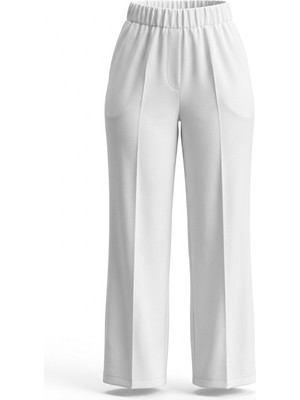 Sentez Kadın Dıştan Kemerli Geniş Paça Pantolon - Ekru