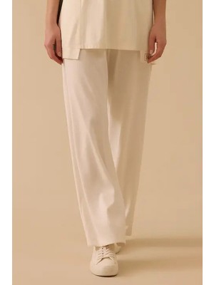 Seçil Kadın Geniş Paçalı Viskoz Pantolon - Ekru