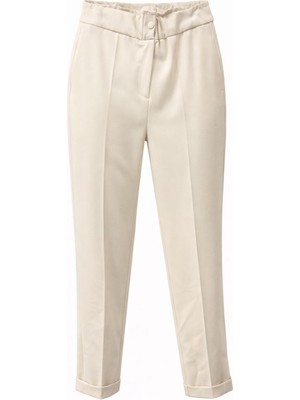 Sentez Kadın Beli Lastikli Ince Duble Paça Pantolon - Bej