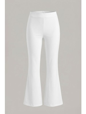 Sentez Kadın Yüksek Bel Diagonel Ispantol Paça Pantolon - Ekru