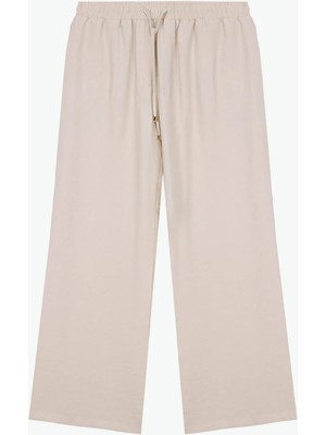 Fabrika Lastikli Bel Loose Fit Bej Kadın Pantolon F6SL-PNT0370