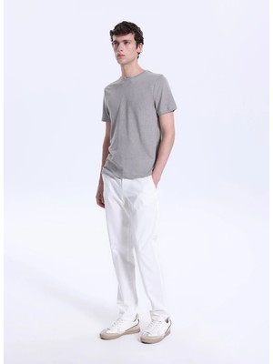 Fabrika Normal Bel Normal Paça Slim Fit Kırık Beyaz Erkek Pantolon F6SM-PNT 2505