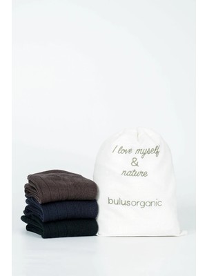 Buluş Organic 3'lü Kahve, Lacivert, Siyah %100 Pamuk Organik Lastiksiz Soket Çorap (Ekstra Ter Emici)