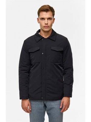 Süvari Lacivert Slim Gömlek Yaka Düz Cepsiz Fermuar + Çıtçıt Dolgusuz Standart Mont