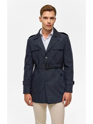 Süvari Lacivert Slim Gömlek Yaka Düz Cepsiz Düğmeli Dolgusuz Standart Trençkot