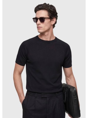 Ramsey Siyah Düz Örgü Ipek Karışımlı Triko